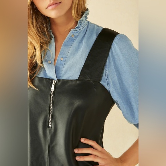 ba&sh Ludivine 100% Lambskin Leather Mini Dress Zip Jumper - Picture 2 of 14